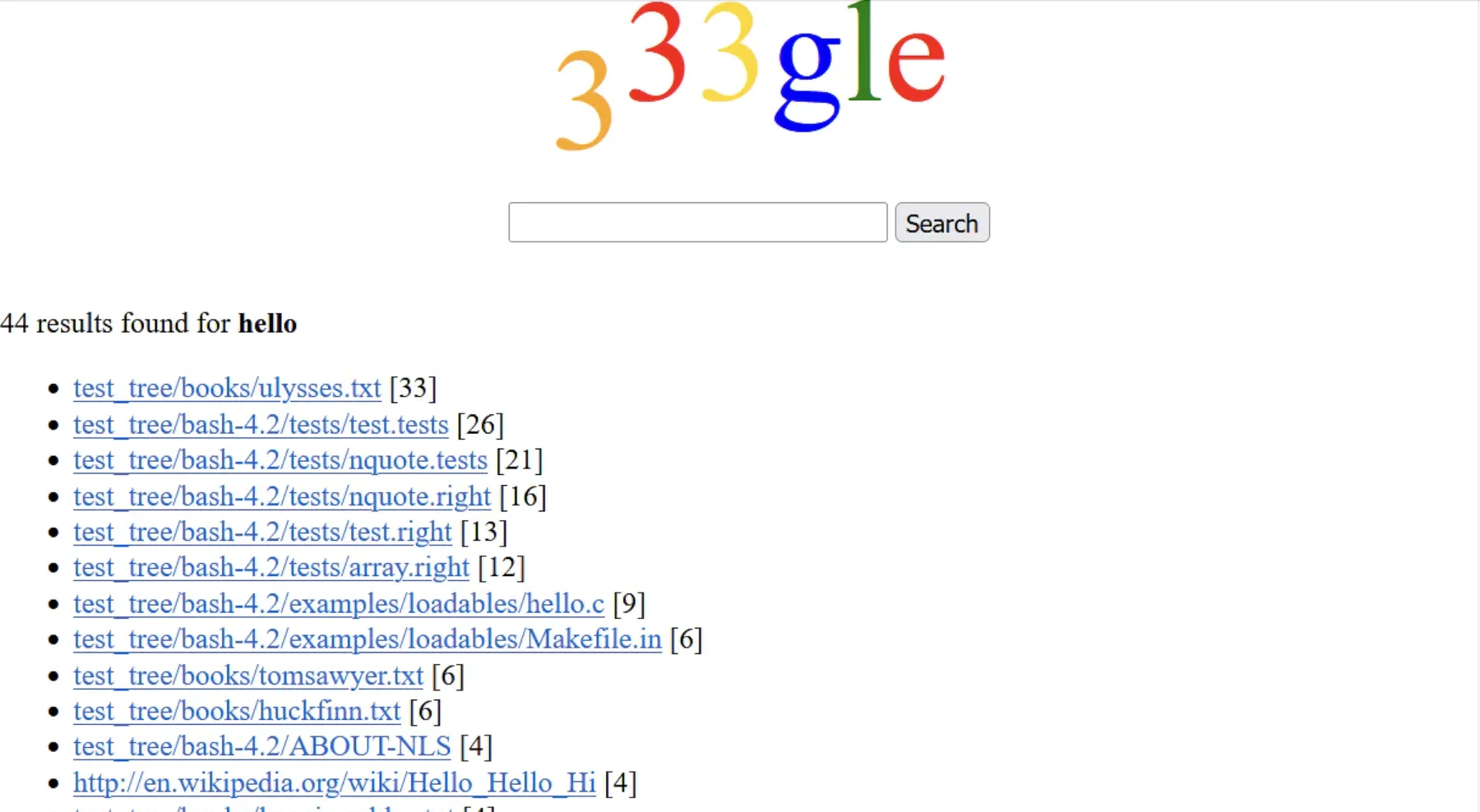 333gle search results page returning matches for a query